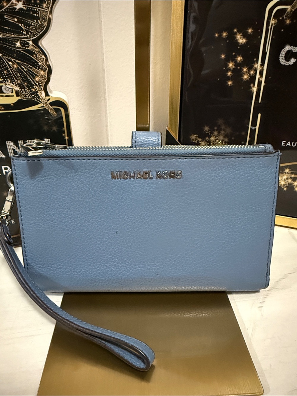 Michael Kors Light Blue Leather Wristlet Wallet